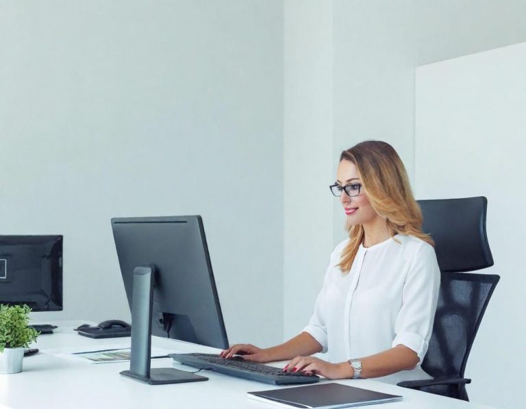 Digitales Postbuch - Posteingangsbuch und Postausgangsbuch mit Rechnungsprofi Postbuch Plus führen Mitarbeiterin im Büro bei Dateneingabe