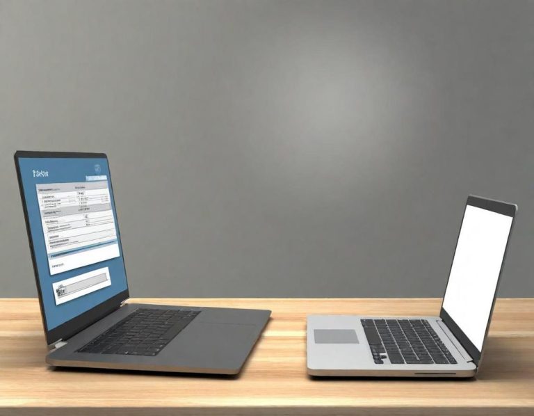 Schreibtisch mit geöffneten Laptops