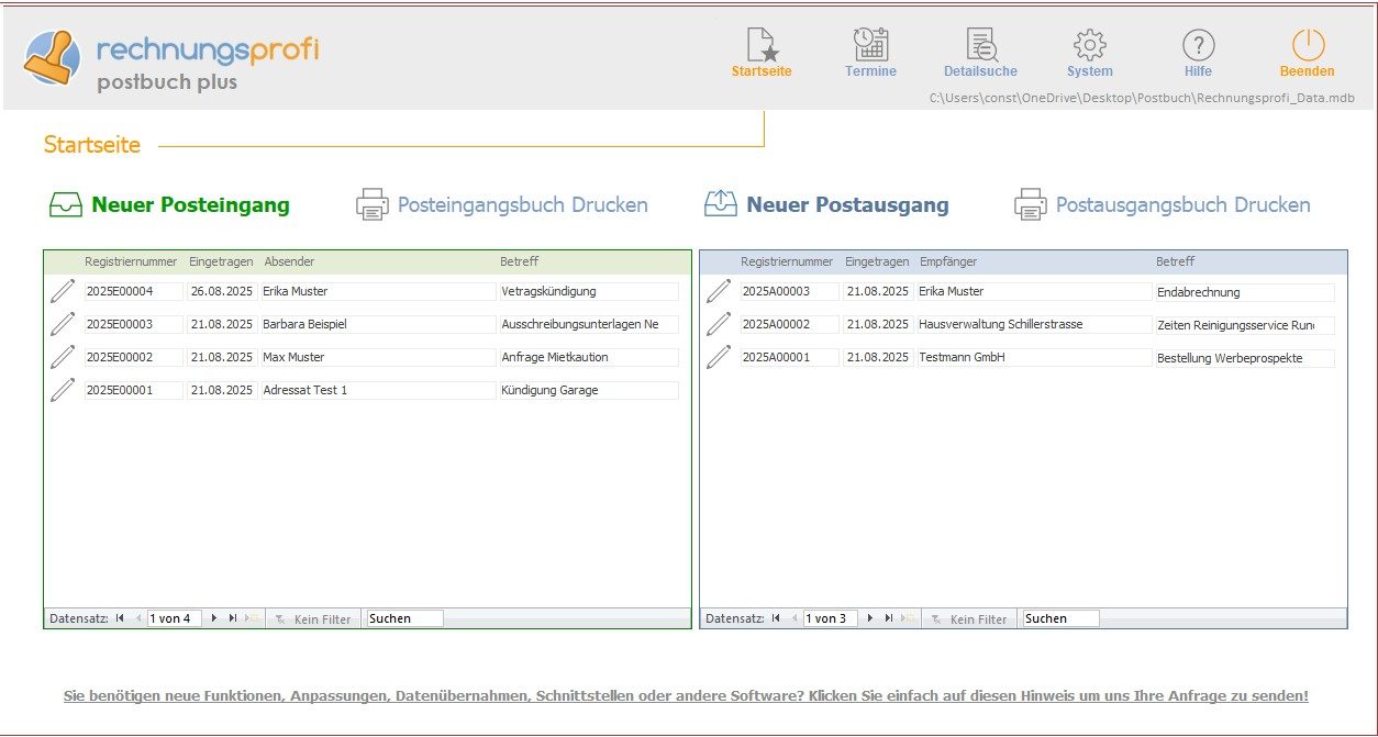 Intuitive Datenerfassung im digitalen Postbuch Daten im digitalen Postbuch schnell und intuitiv erfassen mit selbsterklärenden Formularen und Schnellübersichten für effiziente Büroorganis
