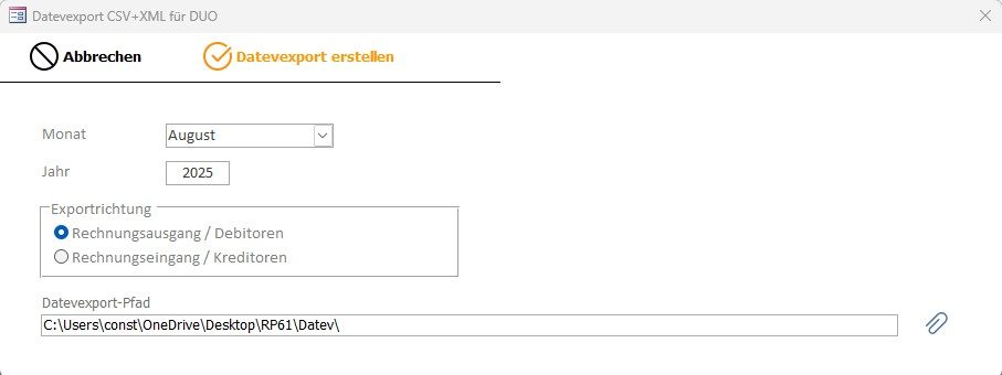 Auswahl Monat für Export Buchungsstapel und zugehörige Belege für DATEV